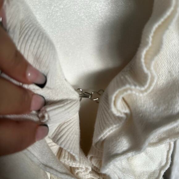 Y2k ruffle cream white cardigan sz L - Picture 5 of 7